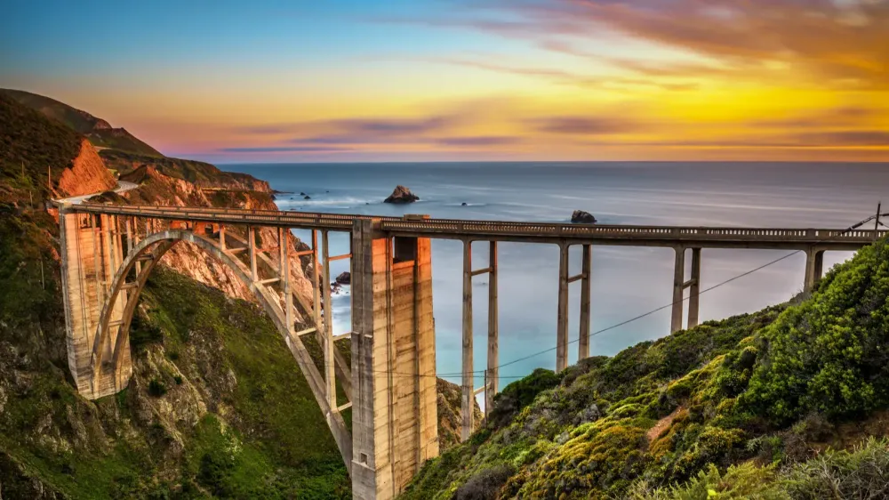bridge big sur at sunset